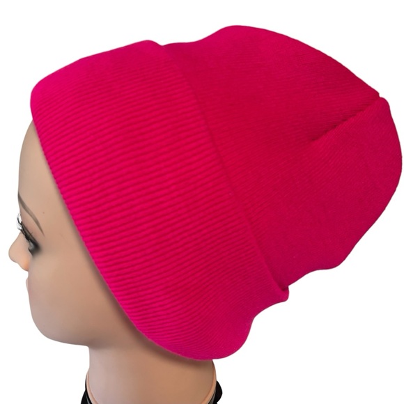 Port & Company fuchsia pink beanie toboggan long sock hat lined - Picture 2 of 8